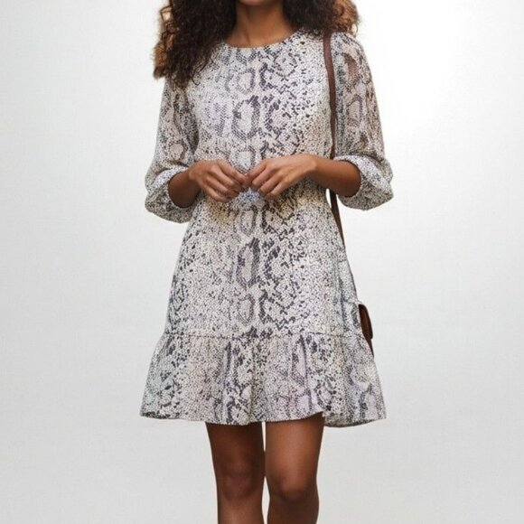 J Crew Womens Snake Print Long Sleeve Ruffle Hem Smocked Waist Dress M - Picture 1 of 10